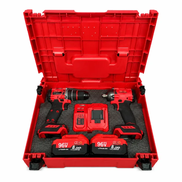 Набор аккумуляторного инструмента Krafftec Germany PRO 2в1 96V 8Ah ударная дрель шуруповерт и гайковерт с двумя аккумуляторами в пластиковом кейсе - изображение 12
