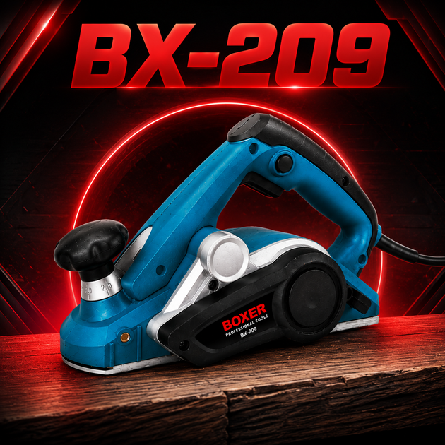Электрорубанок Boxer BX-209, 1950 Вт, 82 мм, для строгания древесины, ручной деревообрабатывающий инструмент с регулировкой глубины реза, вырезанием пазов и снятие фасок - Фото 1 Электрорубанок Boxer BX-209, 1950 Вт, 82 мм, для строгания древесины, ручной деревообрабатывающий инструмент с регулировкой глубины реза, вырезанием пазов и снятие фасок - изображение 1