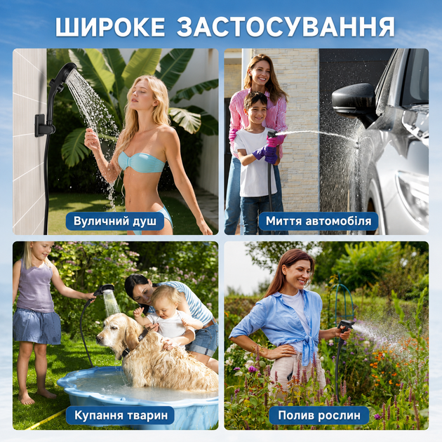 Портативный туристический душ с насосом и аккумулятором 6000 mAh для кемпинга и активного отдыха с USB, для улицы и дачи - изображение 5