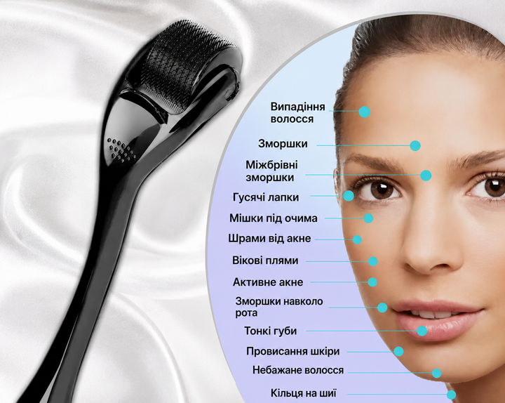 Мезороллер Derma Roller 540 титановых игл 0.25 мм для лица, волос и тела | Дермароллер массажный - black - Фото 3 Мезороллер Derma Roller 540 титановых игл 0.25 мм для лица, волос и тела | Дермароллер массажный - black - изображение 3