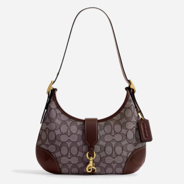 Сумка-багет женская тканевая средняя Coach Hamptons Hobo Bag BG-COA-133 Коричневая (196395773237) - Фото 1 Сумка-багет женская тканевая средняя Coach Hamptons Hobo Bag BG-COA-133 Коричневая (196395773237) - изображение 1