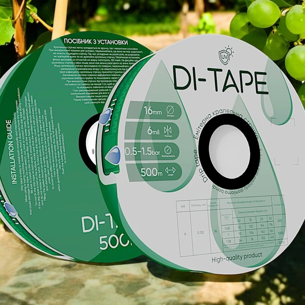 Крапельна стрічка емітерна Di-Tape 8 mil крапельниці через 10 см витрата 1,4 л/год, довжина 500 м (DI-10-8m-500) - зображення 2