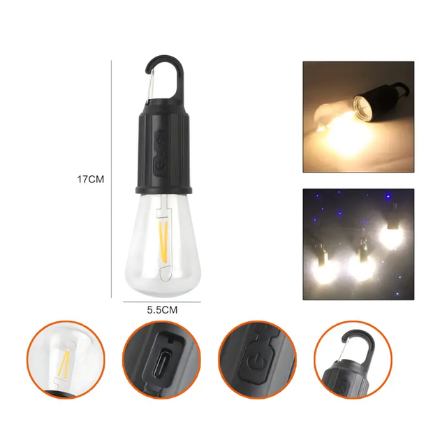 Акумуляторна LED лампочка підвісна BL HK-169C з карабіном, зарядка від USB / Підвісний ліхтар для кемпінгу та дому - зображення 3