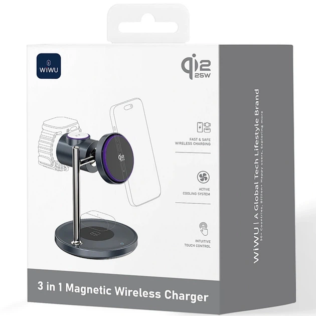БЗУ WIWU Wi-W041 Space Qi2 3 in 1 wireless charger Black - изображение 4