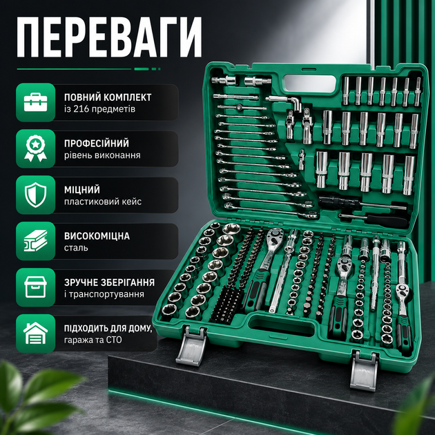 Профессиональный набор инструментов из 216 предметов в чемодане с трещотками 1/2«, 3/8», 1/4" — универсальный набор для обслуживания автомобиля, домашнего ремонта и слесарных работ - Фото 3 Профессиональный набор инструментов из 216 предметов в чемодане с трещотками 1/2«, 3/8», 1/4" — универсальный набор для обслуживания автомобиля, домашнего ремонта и слесарных работ - изображение 3