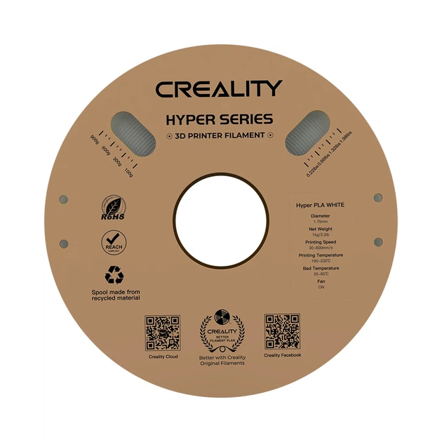 Hyper PLA Filament (пластик) для 3D принтера CREALITY 1кг, 1.75мм, білий - Фото 3 Hyper PLA Filament (пластик) для 3D принтера CREALITY 1кг, 1.75мм, білий - зображення 3