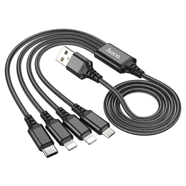 Кабель HOCO X76 4-in-1 Super charging cable(Type-C+Type-C+iP+Micro) чорний - Фото 1 Кабель HOCO X76 4-in-1 Super charging cable(Type-C+Type-C+iP+Micro) чорний - изображение 1