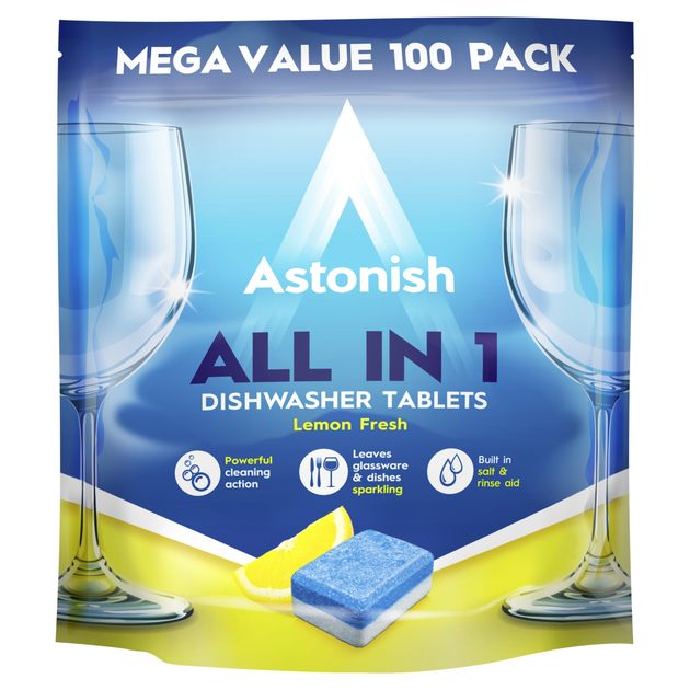 Таблетки для посудомийних машин Astonish All in One, 100 шт - Фото 1 Таблетки для посудомийних машин Astonish All in One, 100 шт - зображення 1