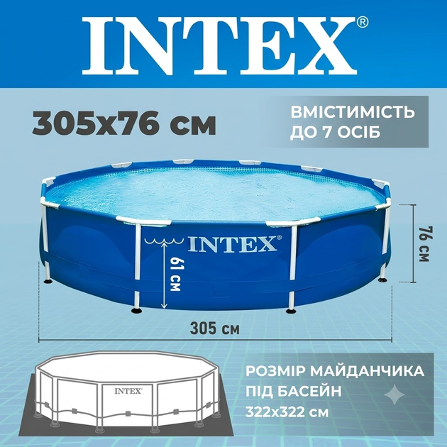 Каркасний басейн Intex 28200 круглий 305x76 см синій 4485 л для сімейного відпочинку - зображення 2