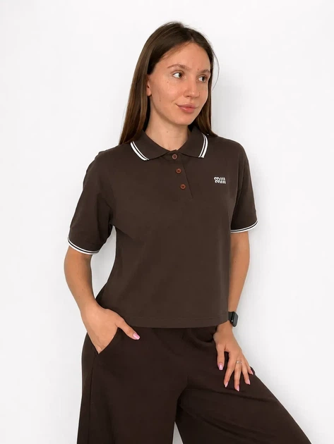 Женская футболка-поло Pink Daisy Коричневый M (2839) - Фото 3 Женская футболка-поло Pink Daisy Коричневый M (2839) - изображение 3