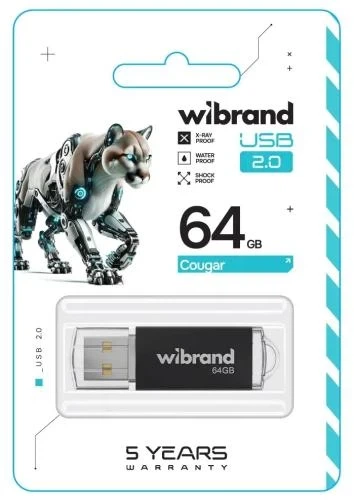 Флеш накопичувач USB 64Gb Wibrand Cougar, Black, USB 2.0 (WI2.0/CU64P1B) - зображення 2