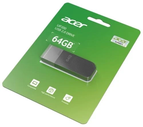 Флеш накопитель USB 64Gb Acer UP200, Black, USB 2.0 (BL.9BWWA.511) - изображение 2