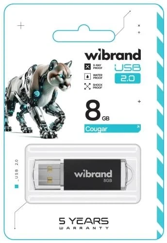 Флеш накопичувач USB 8Gb Wibrand Cougar, Black, USB 2.0 (WI2.0/CU8P1B) - зображення 2