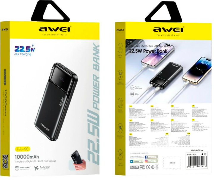 УМБ Awei PA-90 10000 mAh 22.5W Black (AWE000304) - зображення 2