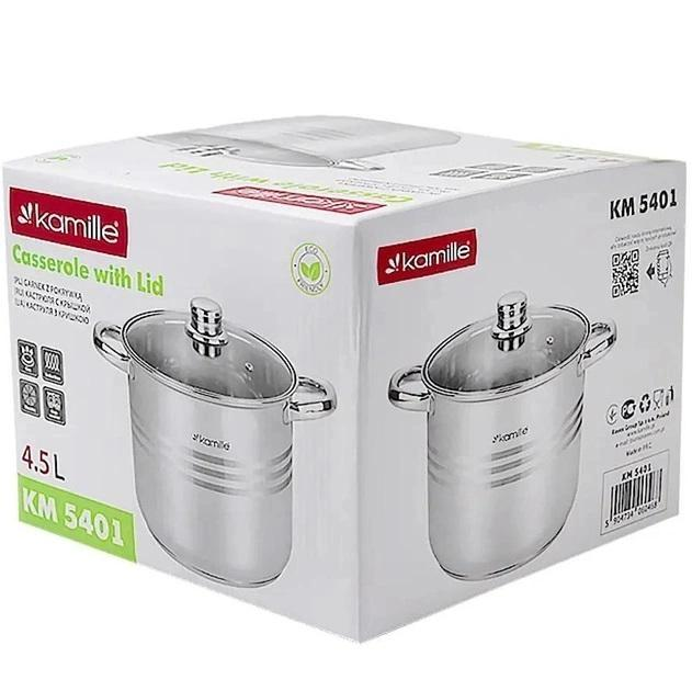Кастрюля Kamille KM-5401, 4.5 л, Ø20 см, нержавеющая сталь, стеклянная крышка, для всех плит - изображение 5