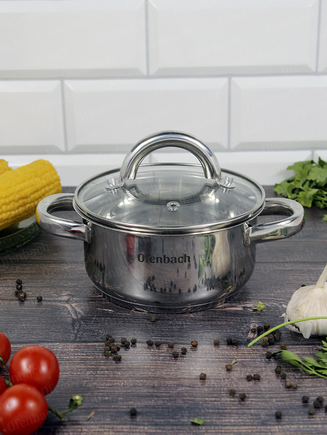 Каструля Ofenbach KM-100525 3л з нержавіючої сталі зі скляною кришкою 20см для індукції та газу - Фото 6 Каструля Ofenbach KM-100525 3л з нержавіючої сталі зі скляною кришкою 20см для індукції та газу - зображення 6