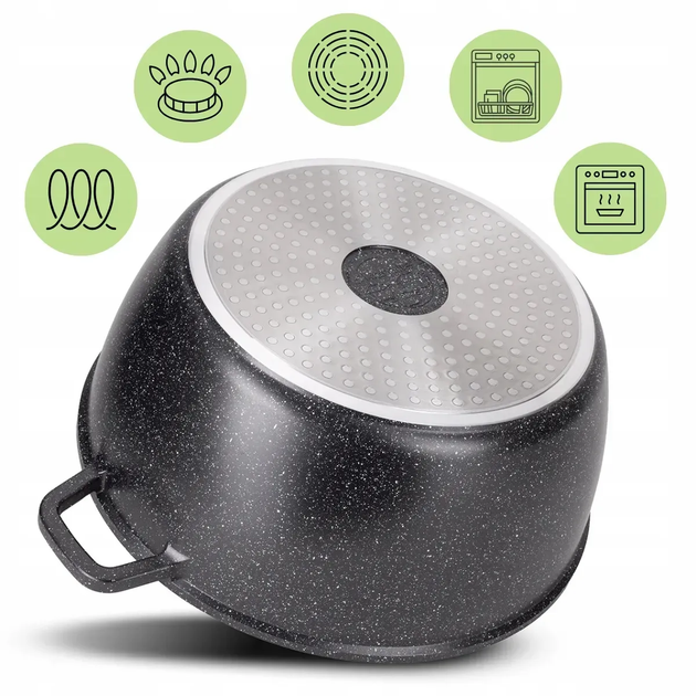Кастрюля с крышкой Kamille KM-4480, 8.0 л, литой алюминий, Ø30 см, антипригарное покрытие «черный мрамор», для всех плит - Фото 4 Кастрюля с крышкой Kamille KM-4480, 8.0 л, литой алюминий, Ø30 см, антипригарное покрытие «черный мрамор», для всех плит - изображение 4