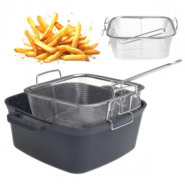 Каструля-фритюрниця Kamille KM-4218, 4 л, 24 см, литий алюміній, антипригарне покриття, з кошиком і кришкою - зображення 6