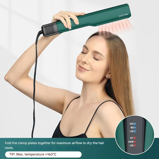 Профессиональный воздушный стайлер выпрямитель для волос PARWIN PRO BEAUTY 2в1 фен выпрямитель ионный Изумрудный Зеленый - изображение 6