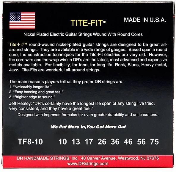Струни для електрогітар DR Strings Tite-Fit TF8-10 Electric Medium 10-75 8 шт (40724) - зображення 3