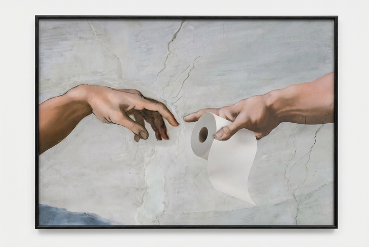Картина-постер “The Creation of Toilet Paper” у металевій рамці під склом 40х30см - Фото 2 Картина-постер “The Creation of Toilet Paper” у металевій рамці під склом 40х30см - изображение 2