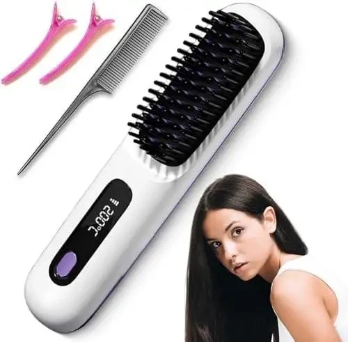Беспроводная расческа-выпрямитель для волос Straighten Comb S7 с ионизацией, LED-дисплеем и USB зарядкой - Фото 1 Беспроводная расческа-выпрямитель для волос Straighten Comb S7 с ионизацией, LED-дисплеем и USB зарядкой - изображение 1