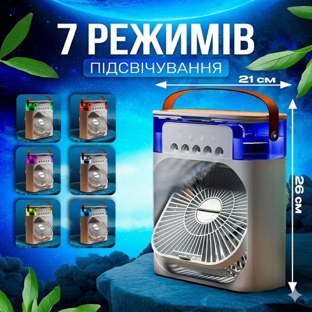Настольный мини-кондиционер 2в1 с увлажнителем воздуха и LED подсветкой резервуар 900 мл - изображение 4