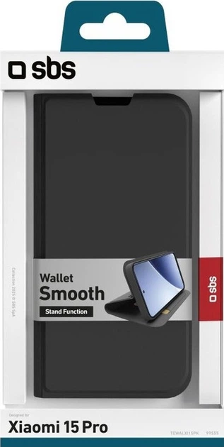 Etui z klapką SBS Wallet Smooth do Xiaomi 15 Pro Black (8018417499555) - obraz 3