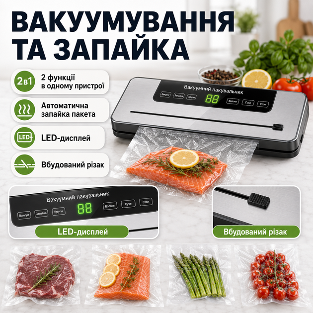 Комплект вакууматор для еды с резаком и 3 рулона пакетов 5 м - изображение 4