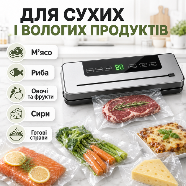 Комплект вакууматор для еды с резаком и рулоном пакетов 5 м × 20 см - изображение 3