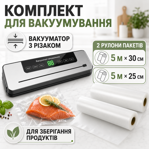 Автоматический вакууматор TK для продуктов с LED-дисплеем резаком и рулонами пакетов 30 см и 25 см - Фото 1 Автоматический вакууматор TK для продуктов с LED-дисплеем резаком и рулонами пакетов 30 см и 25 см - изображение 1