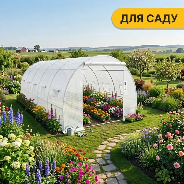 Посилена садова теплиця парник LEOBRO Garden 18м2 White (LB-18M25W) (LEO_LB-18M25W) - зображення 7