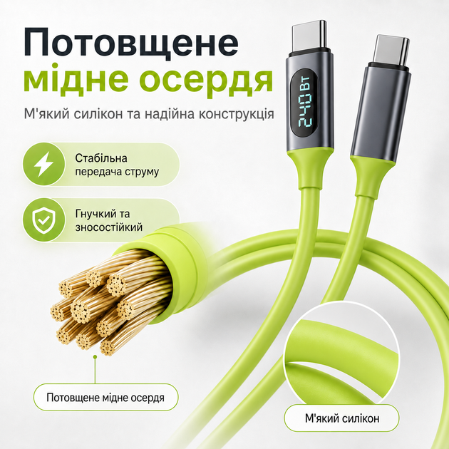 120-240W PD Type-C to Type-C кабель с цифровым дисплеем, 480 Мбит/с, 1.5 м - изображение 10