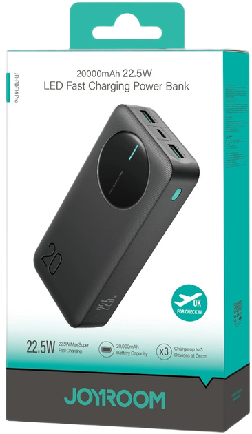 УМБ Joyroom JR-PBF14 Pro 20000mAh 22.5W 2x USB-A 1x USB-C Black (6956116781200) - зображення 7