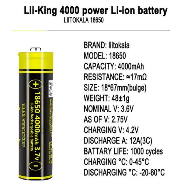 Аккумулятор литий-ионный Li-Ion 18650 4000 мАч 12А высокоемкий без защиты 3.7V - Фото 3 Аккумулятор литий-ионный Li-Ion 18650 4000 мАч 12А высокоемкий без защиты 3.7V - изображение 3