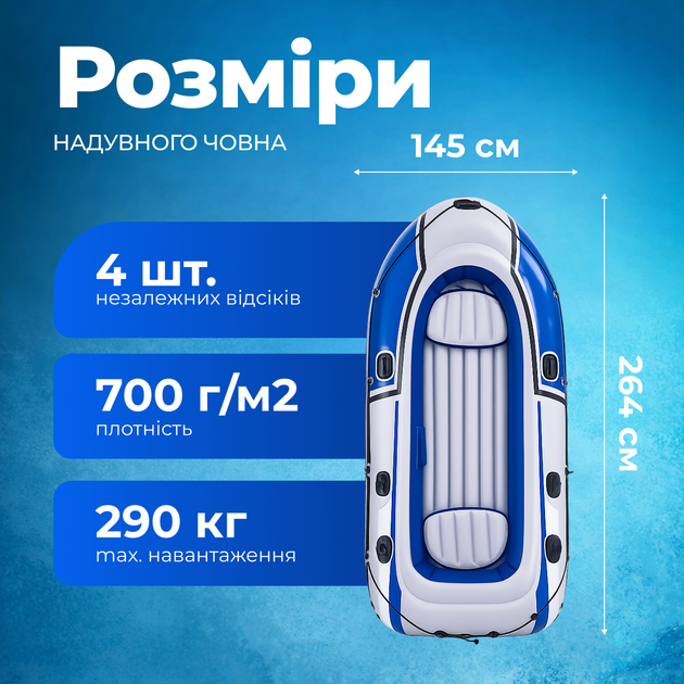 Надувная лодка ПВХ с насосом и веслами в комплекте для рыбалки на озере реки водоема - изображение 5