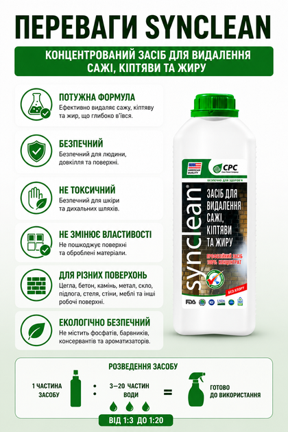 Концентрований засіб для видалення сажі, кіптяви та жиру 1л Synclean - зображення 2