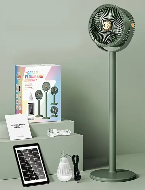 Вентилятор настольный/напольный Solar Floor Fan S39 4 в 1 с аккумулятором 4000 мАч, лампа, 5 скоростей, солнечная панель Green - изображение 5