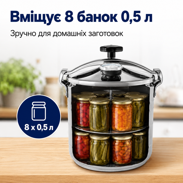 Автоклав газовый кассетный Бинго-8 16 л бытовой под внешний нагрев, стерилизатор для домашнего консервирования мяса, тушёнки, рыбных консервов, овощей и компотов - изображение 9