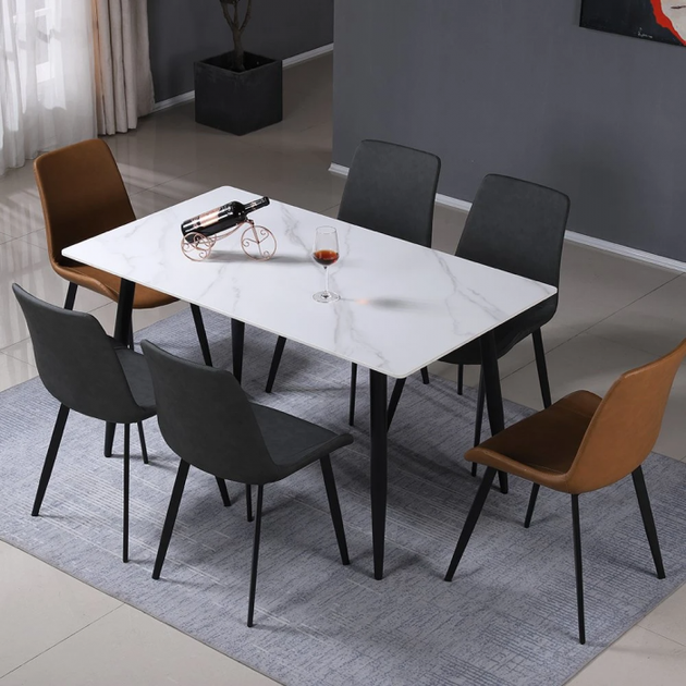 Стол обеденный нераскладной в гостиную, кухню из керамики/металл SABA CERAMIC 130*70 Intarsio белый глянец/черный - зображення 4