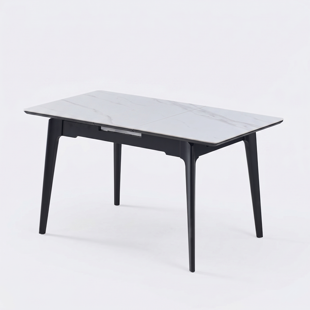 Стол обеденный раскладной в гостиную, кухню из керамики/металл BERLIN CERAMIC 111(140)*75 Intarsio белый глянец/черный каркас - Фото 1 Стол обеденный раскладной в гостиную, кухню из керамики/металл BERLIN CERAMIC 111(140)*75 Intarsio белый глянец/черный каркас - зображення 1