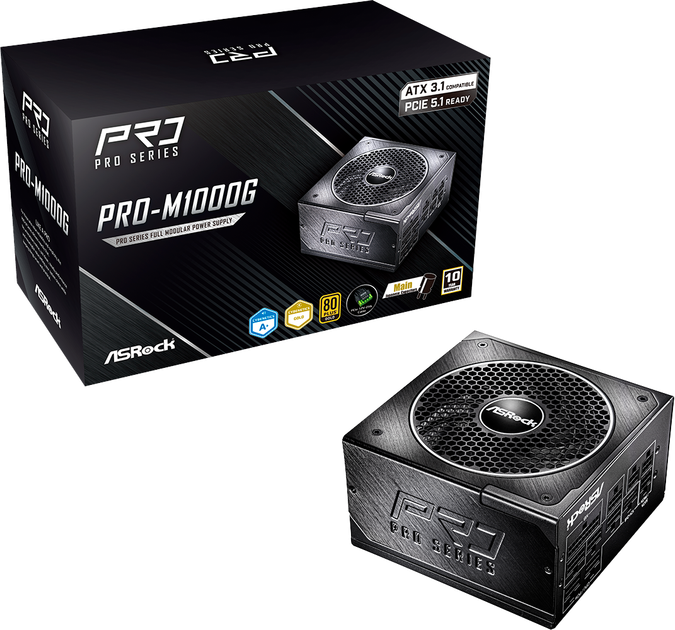 Блок живлення ASRock PRO-M1000G 1000W 80 PLUS Gold Black (PRO-M1000G) - Фото 1 Блок живлення ASRock PRO-M1000G 1000W 80 PLUS Gold Black (PRO-M1000G) - зображення 1