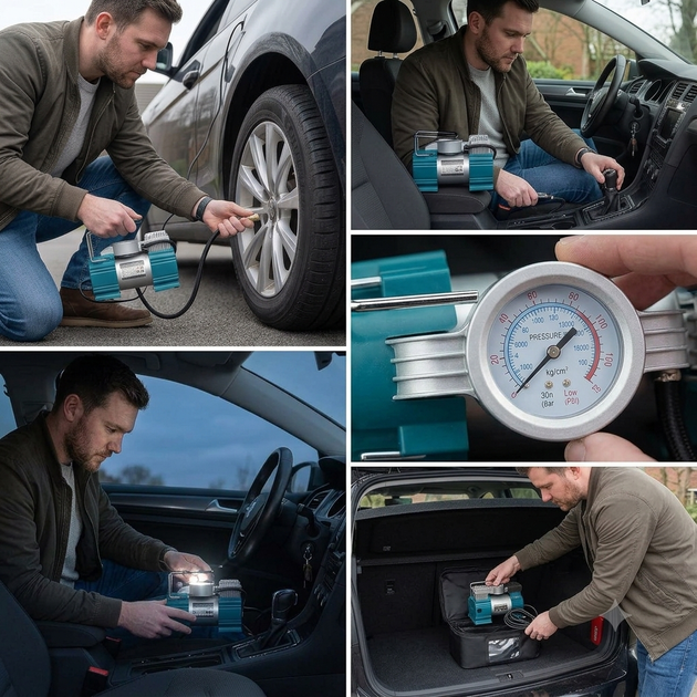 Компрессор автомобильный ASSUR 12V 35 л/мин с LED-подсветкой фонариком компактный - Фото 4 Компрессор автомобильный ASSUR 12V 35 л/мин с LED-подсветкой фонариком компактный - изображение 4