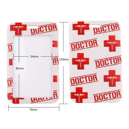 Бейдж для врача вертикальный с ремешком и принтом DOCTOR / Медицинский держатель для пропуска и ID-карты с ланьярдом, Бело-красный - Фото 3 Бейдж для врача вертикальный с ремешком и принтом DOCTOR / Медицинский держатель для пропуска и ID-карты с ланьярдом, Бело-красный - изображение 3