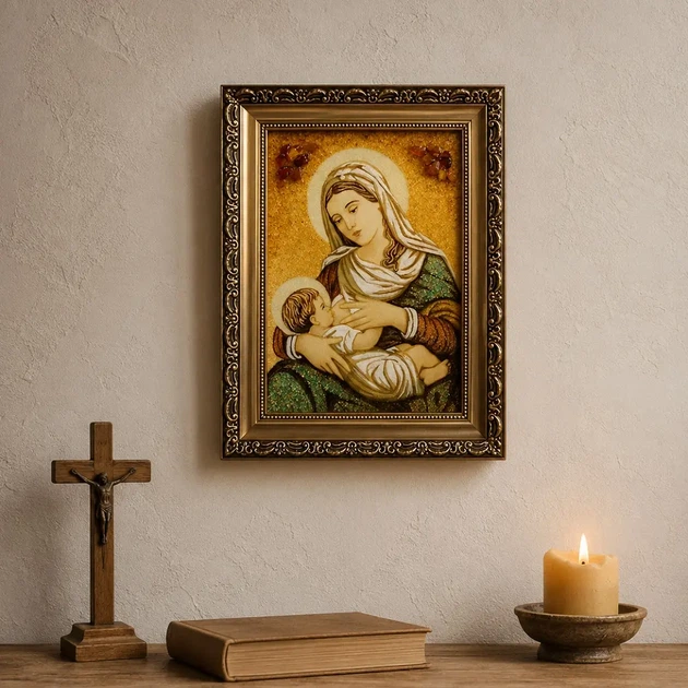 Ікона з бурштину Годуюча - Ікона Божої Матері Гранд Презент 20*30 і-101 - зображення 2