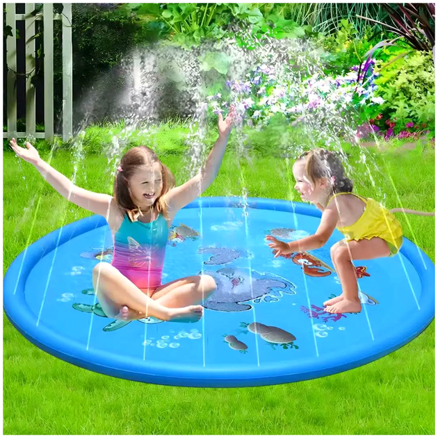 Игровой водный коврик фонтан 100 см для детей круглый ПВХ с голубым дельфином синий LS-1624 - Фото 7 Игровой водный коврик фонтан 100 см для детей круглый ПВХ с голубым дельфином синий LS-1624 - изображение 7