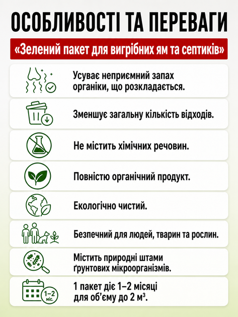 Средство для выгребных ям и септиков Зеленый пакет, 5 шт. х 40 гр. в экологической упаковке. - изображение 2