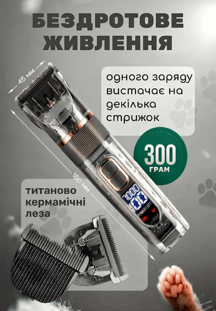 Машинка для стрижки собак и кошек, животных – беспроводная с аккумулятором + набор для груминга и ухода за животными (когтерез, ножницы, расческа) - изображение 2