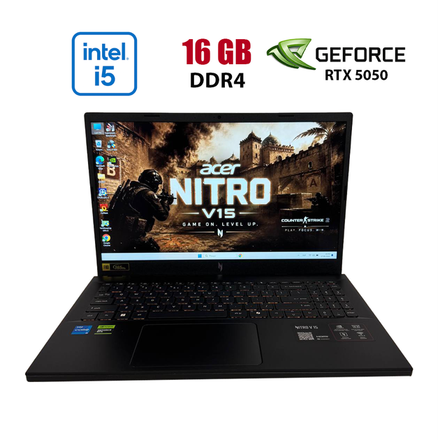 Игровой ноутбук Acer Nitro V15 ANV15-52 / 15.6" (1920x1080) IPS / Intel Core i5-13420H (8 (12) ядер по 2.1 - 4.6 GHz) / 16 GB DDR4 / 512 GB SSD / nVidia GeForce RTX 5050, 8 GB GDDR7, 128-bit / WebCam б/у - Фото 1 Игровой ноутбук Acer Nitro V15 ANV15-52 / 15.6" (1920x1080) IPS / Intel Core i5-13420H (8 (12) ядер по 2.1 - 4.6 GHz) / 16 GB DDR4 / 512 GB SSD / nVidia GeForce RTX 5050, 8 GB GDDR7, 128-bit / WebCam б/у - изображение 1