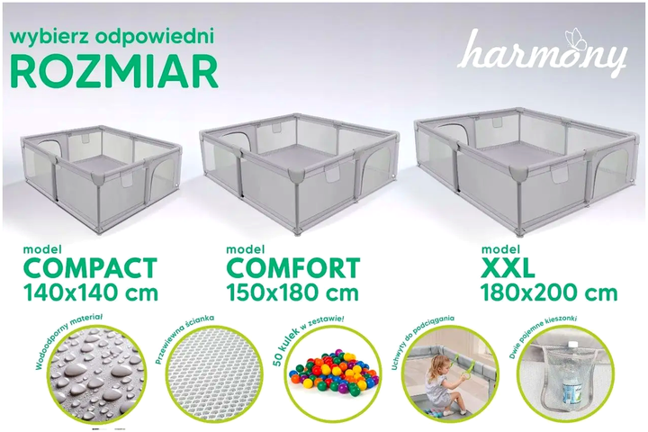 Детский манеж 180x200 см с шариками и ручками для игр и прогулок серый Harmony MC-0234 - изображение 7